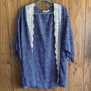 Rewind Blue and White Chevron Cardigan